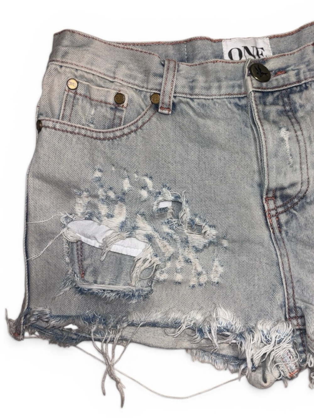 Y2K One Teaspoon Romeos Denim Cutoff Shorts streetwear grunge boho 28 light wash - Picture 3 of 12